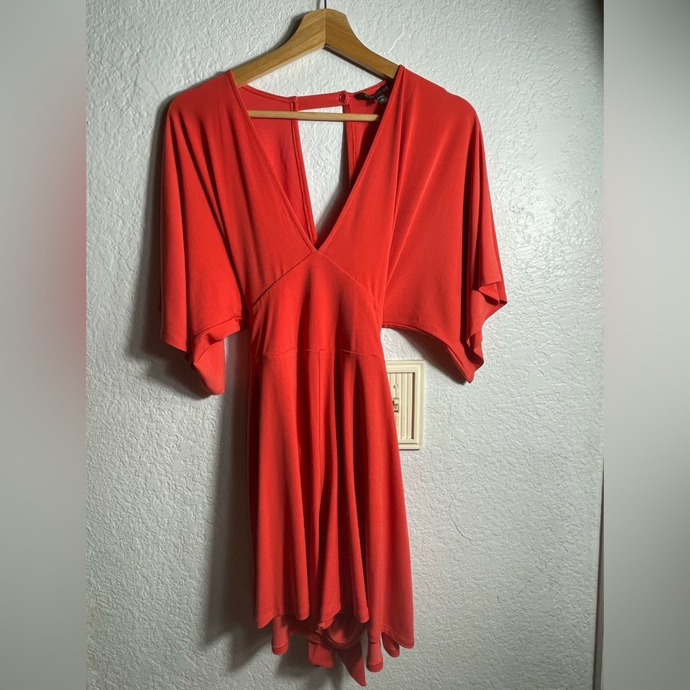 Express Coral Romper Dolmen Sleeves Fitted Top Loose Bottom Tie Back or Front S